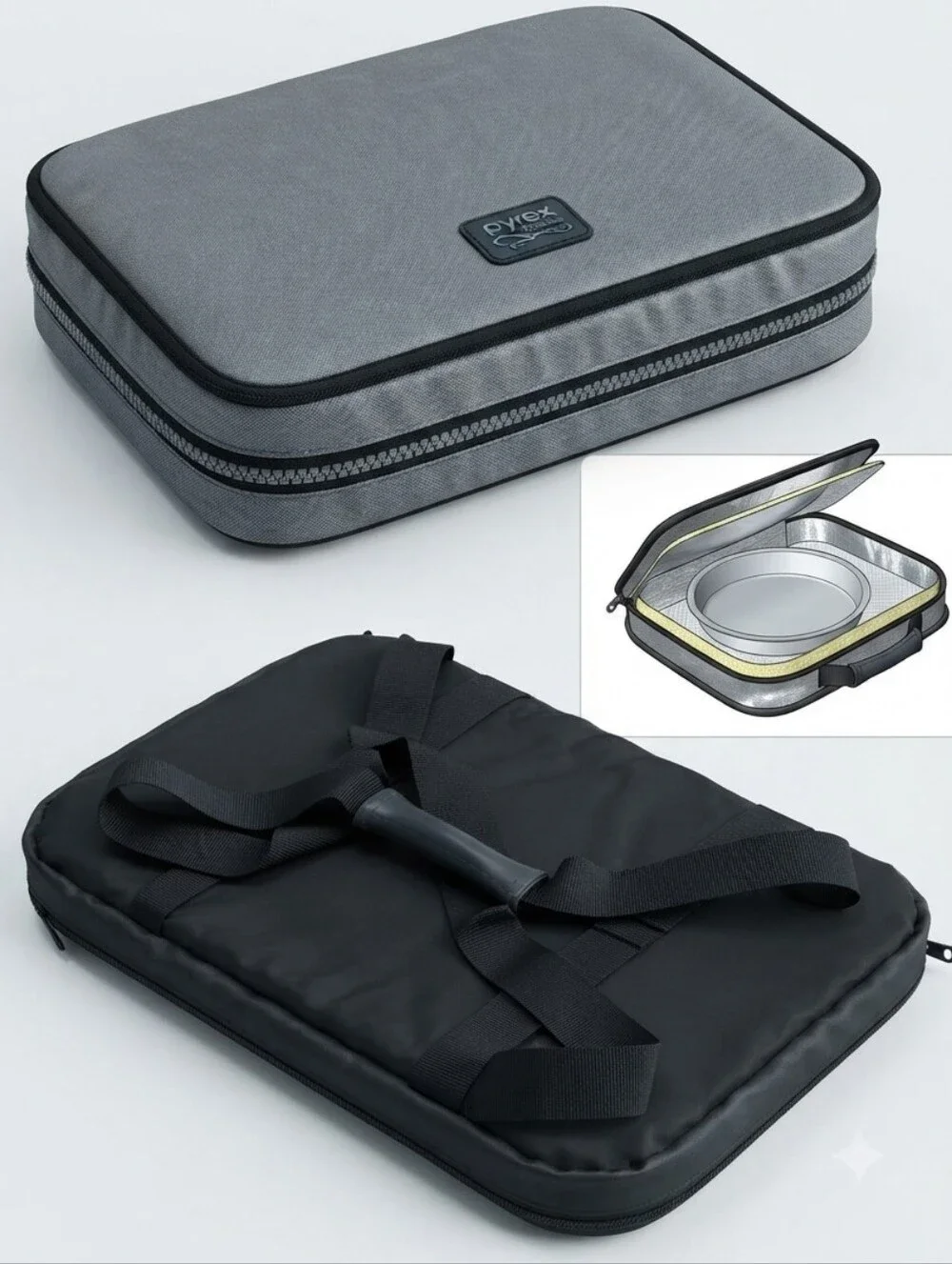 Pyrex Portables Insulated Casserole Carrier Grey Baking Dish Tote Travel Meal